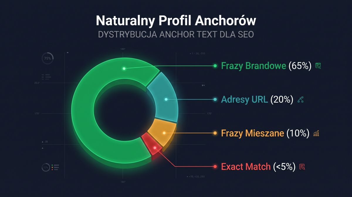 Bezpieczny rozkład typów anchor textów w profilu linków z dominacją fraz brandowych i adresów URL.