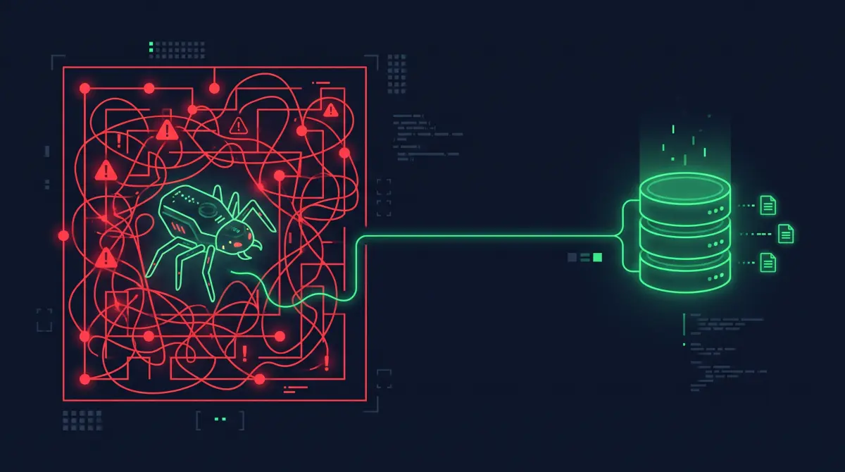 Schemat marnowania Crawl Budgetu przez błędy w architekturze i pułapki na roboty (Crawler Traps).